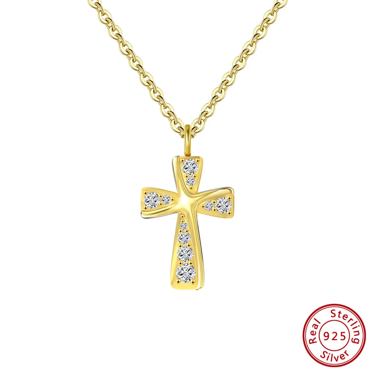 Necklaces For Simple Taste-Original Design Classic Style Cross Sterling Silver Plating Laser Inlay Chain Zircon 14k Gold Plated White Gold Plated Silver Plated Pendant Necklace