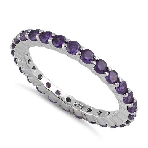 Rings For Late Nights-Sterling Silver Eternity Amethyst CZ Ring