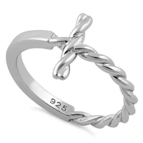 Rings For Rural Looks-Sterling Silver Rope Cross Ring