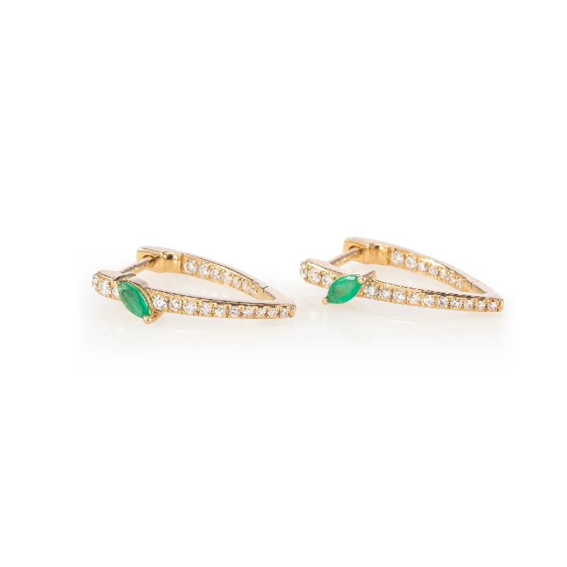 Earrings For Party Nights-Petite Inside Out V Huggies with Emeralds