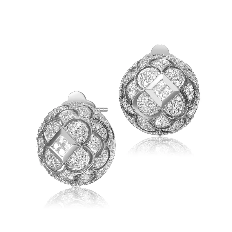 Earrings For New Wearers-Sterling Silver Cubic Zirconia Floral Stud Earrings