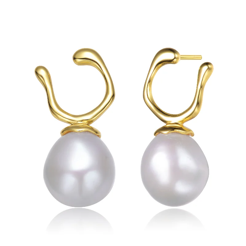 Earrings For Small Drops-Brigitte U-Shaped Pearl Hook Earrings