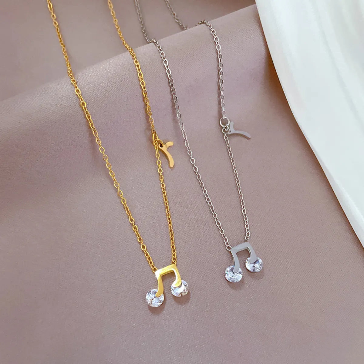 Necklaces Durability Rating-Cartoon Style Notes Titanium Steel Plating Inlay Artificial Gemstones Gold Plated Pendant Necklace