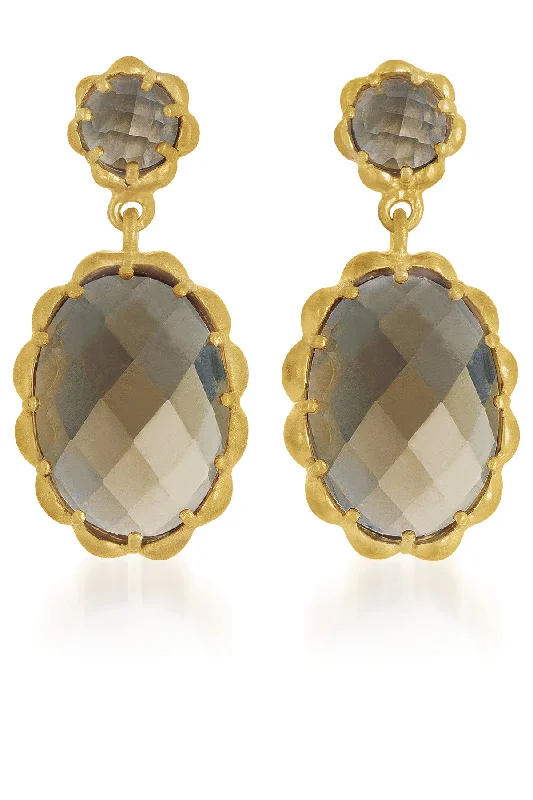 Earrings For Cool Looks-Gold Overlay Smoky Cubic Zirconia Drop  Earrings