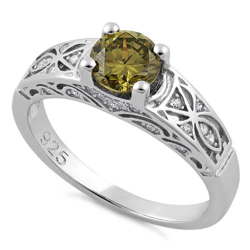 Affordable Rings Online-Sterling Silver Peridot Round Cut Engagement CZ Ring