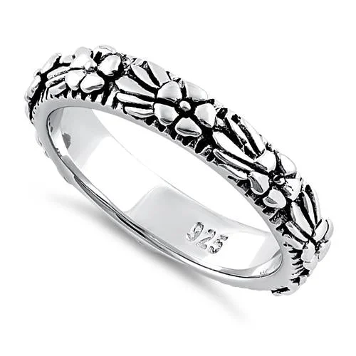 Lightweight Rings For Comfort-Sterling Silver Plumeria Flower Eternity Band