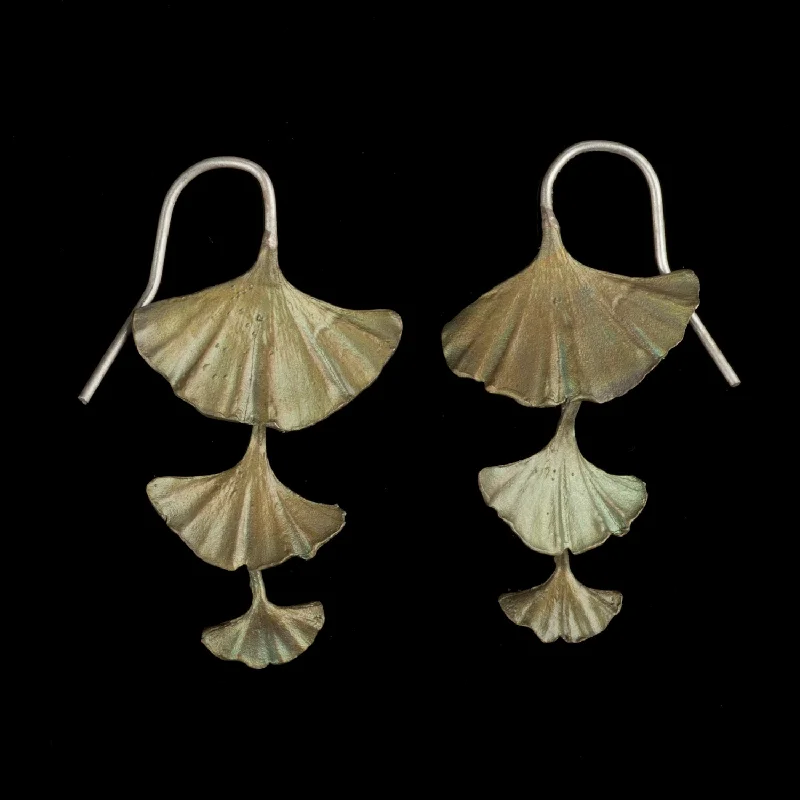 Large Earrings For Drama-Ginkgo Earrings - Triple Leaf