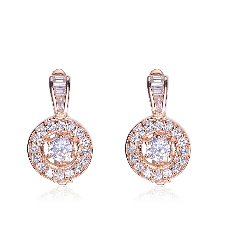 Earrings For Slim Sets-Rose Gold Overlay Cubic Zirconia Circle Earrings