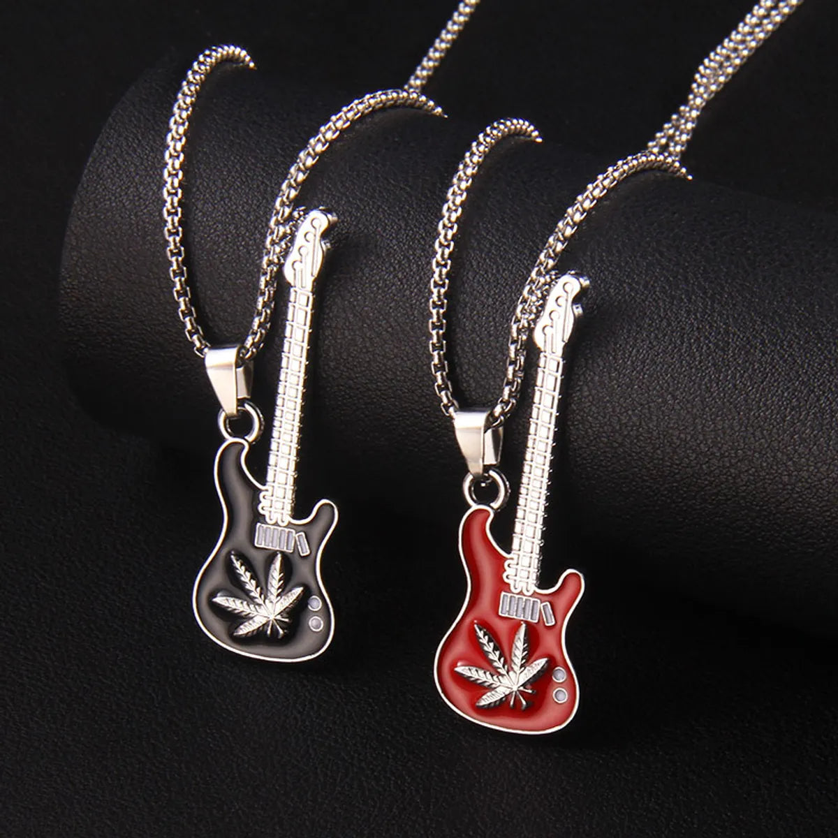 Necklaces For Matching Rings-Retro Commute Guitar Maple Leaf Stainless Steel Alloy Enamel Unisex Pendant Necklace