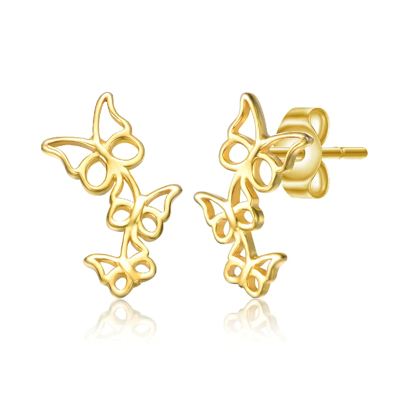 Smooth Earrings For Wear-14k Gold Plated FIligree Butterfly Trio Stud Earrings