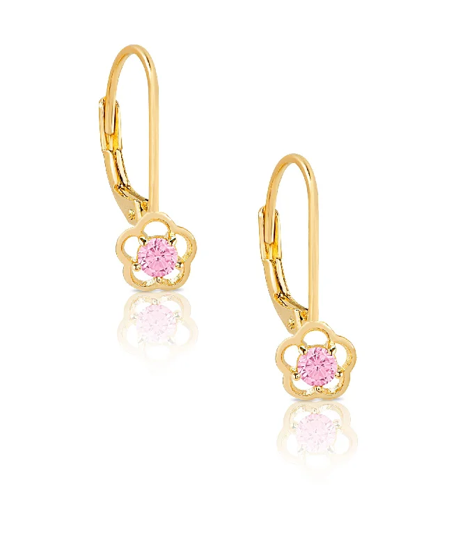 High Fit Earrings-Flower CZ Drop Earrings in 18K Gold over Sterling Silver