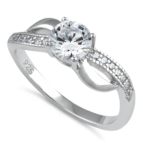 Rings Size Tips-Sterling Silver Clear CZ Engagement Ring