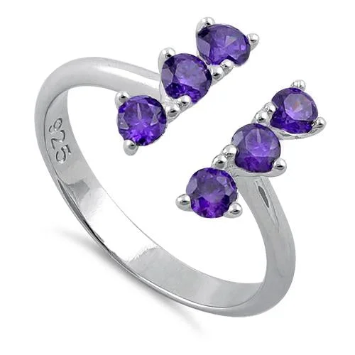 Rings Tarnish Tips-Sterling Silver Amethyst Six Round Stones Adjustable CZ Ring