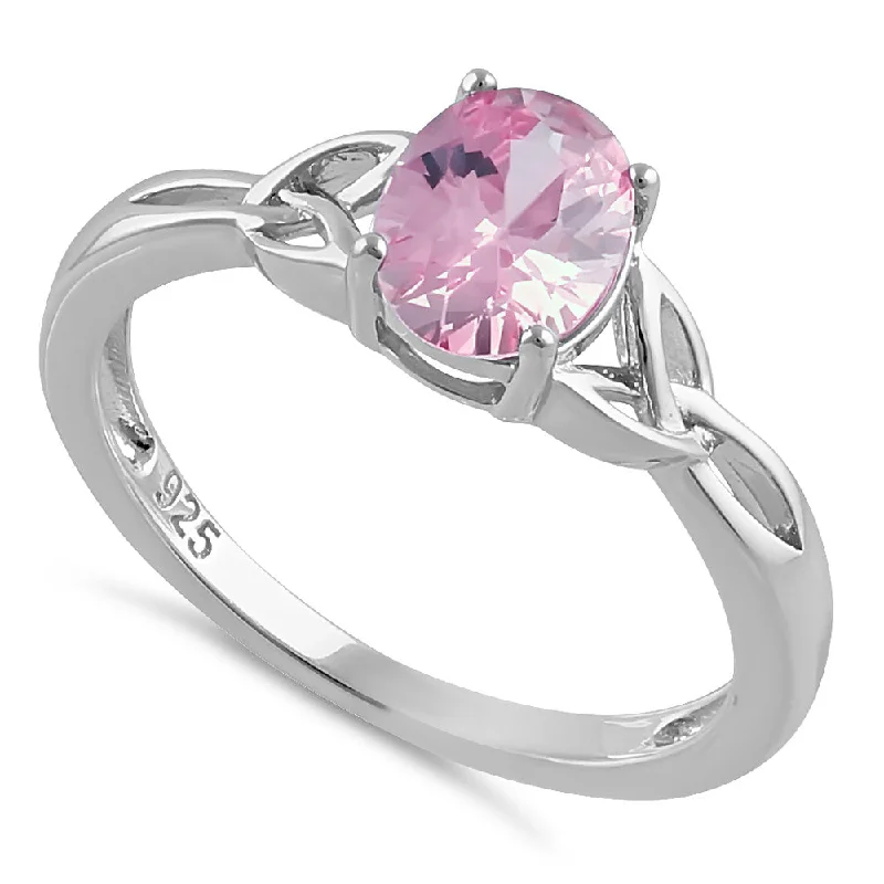 Rings For Oval Fingers-Sterling Silver Charmed Oval Pink CZ Ring