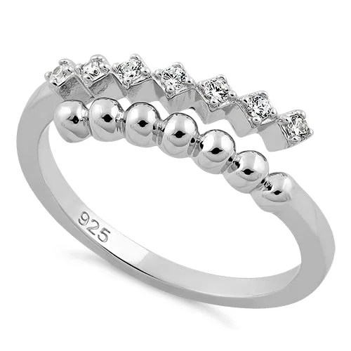 Cheap Rings For Sale-Sterling Silver Beads and CZ Adjustable Size Ring