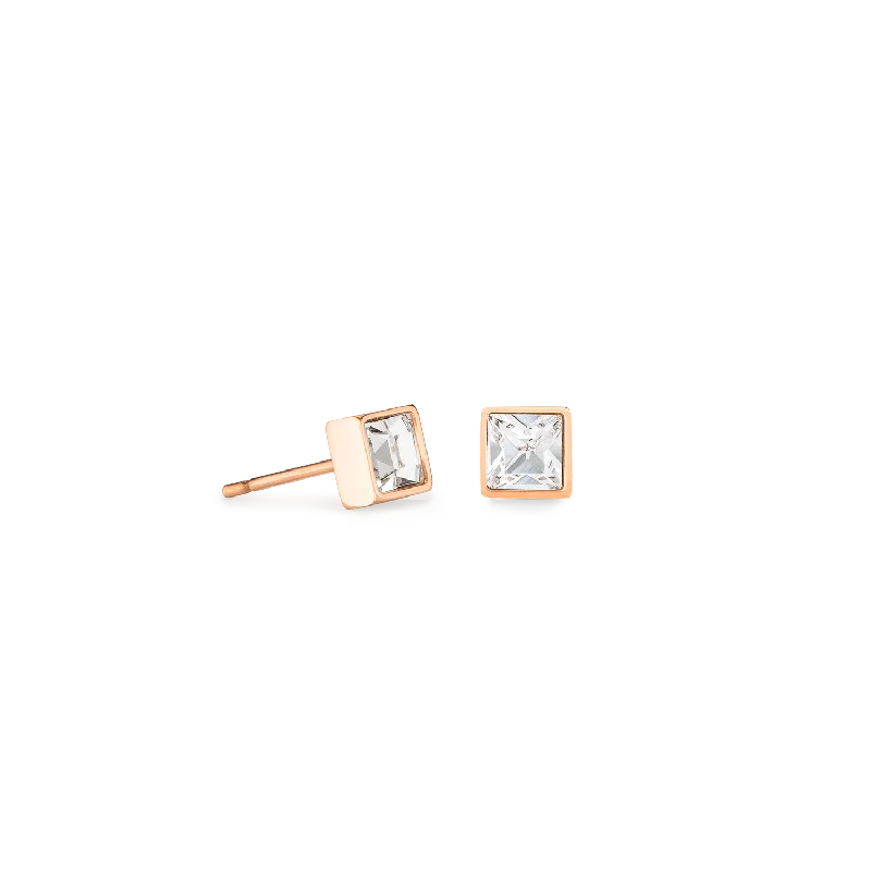 Earrings For Teens-Brilliant Square small earrings rose gold crystal