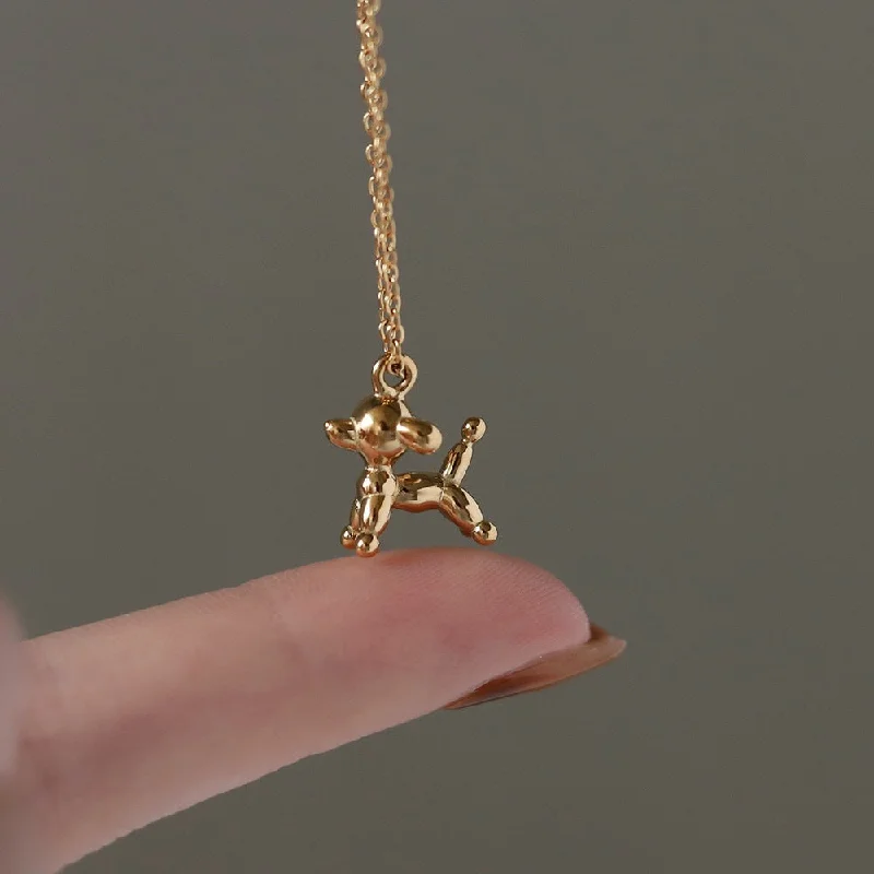 High Grade Necklaces-Cute Balloon Puppy Pet Titanium Steel Plated 18k Gold Necklace Clavicle Chain