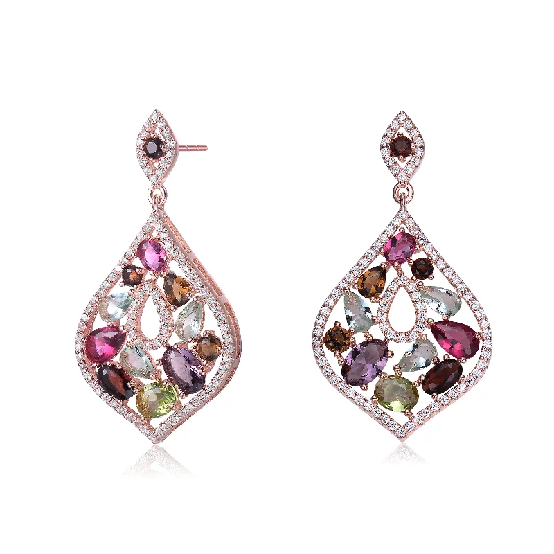 Earrings Polishing Tips-Sterling Silver 18K Rose Gold Plated Multi Colored Cubic Zirconia Accent Dangle Earrings