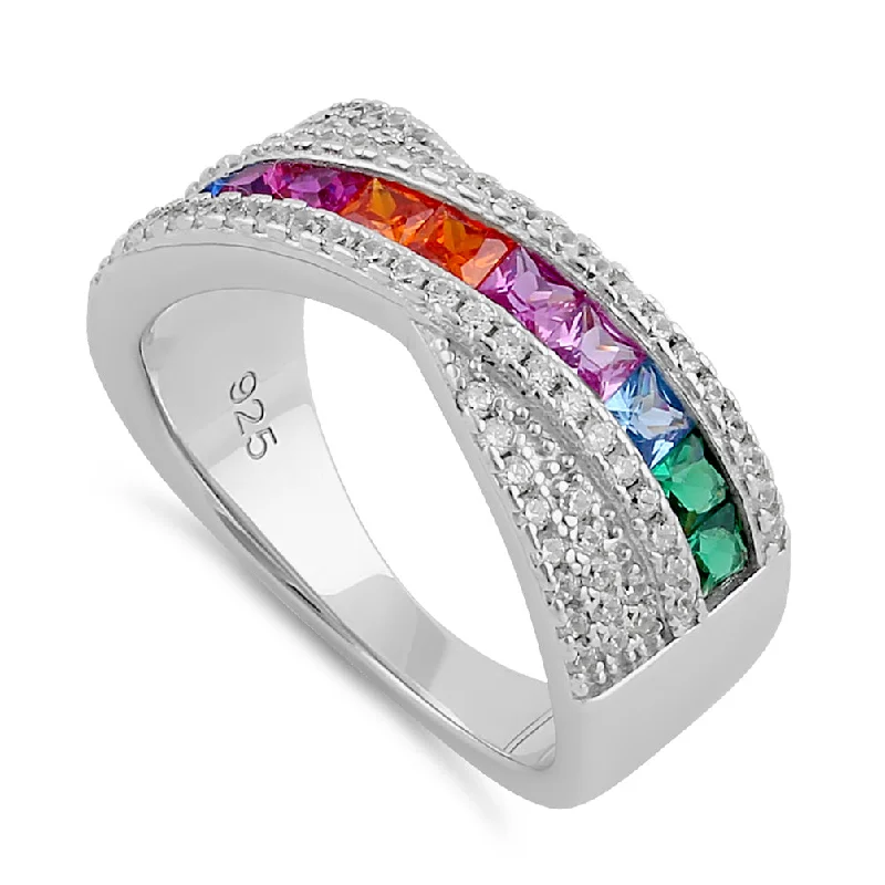 Rings For Huge Impact-Sterling Silver Rainbow CZ Twist Ring