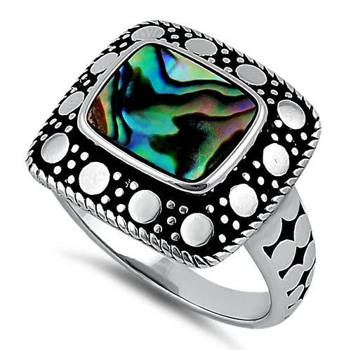 Rings For Short Fingers-Sterling Silver Unique Square Abalone Ring