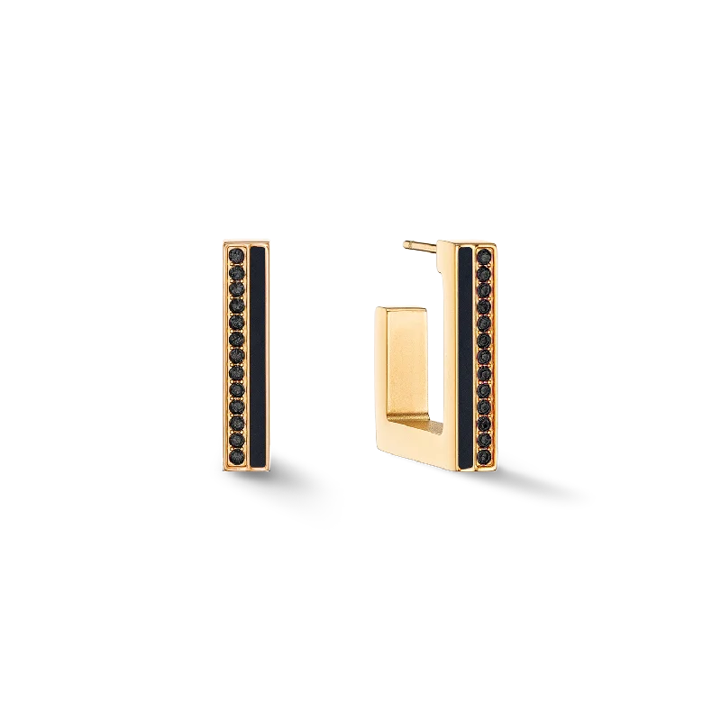 Earrings With Steady Fit-Earrings Hoops Square Stripes 20 gold-black