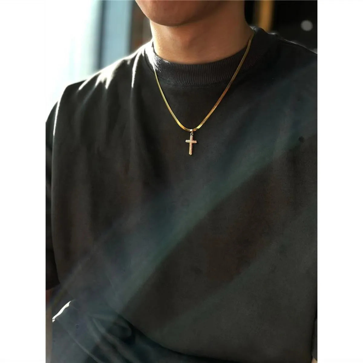 Necklaces Wear Test-Hip-Hop Cross Titanium Steel Copper Inlay Rhinestones Men'S Pendant Necklace