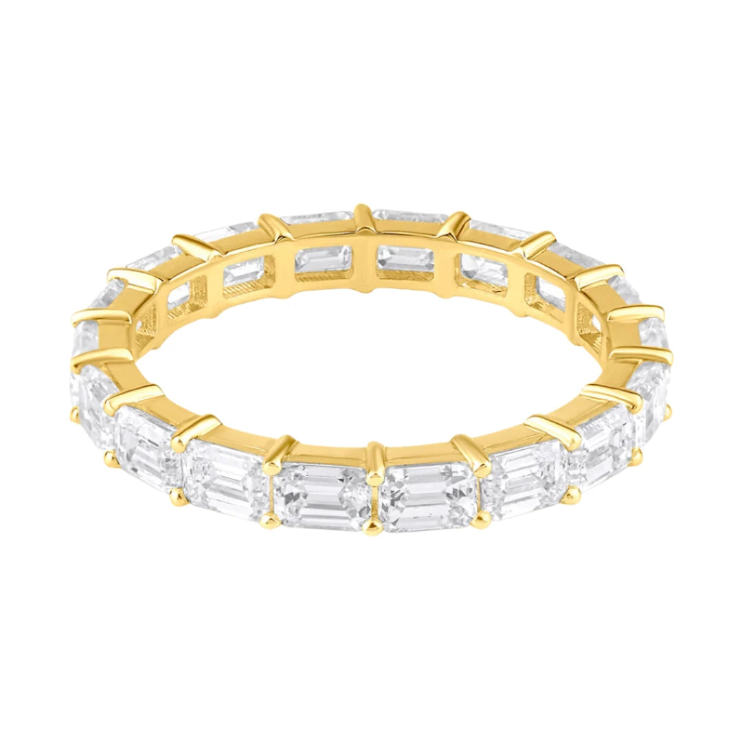 Rings For Wide Fits-Skinny Emerald Cut Diamond Eternity Stacking Band Ring