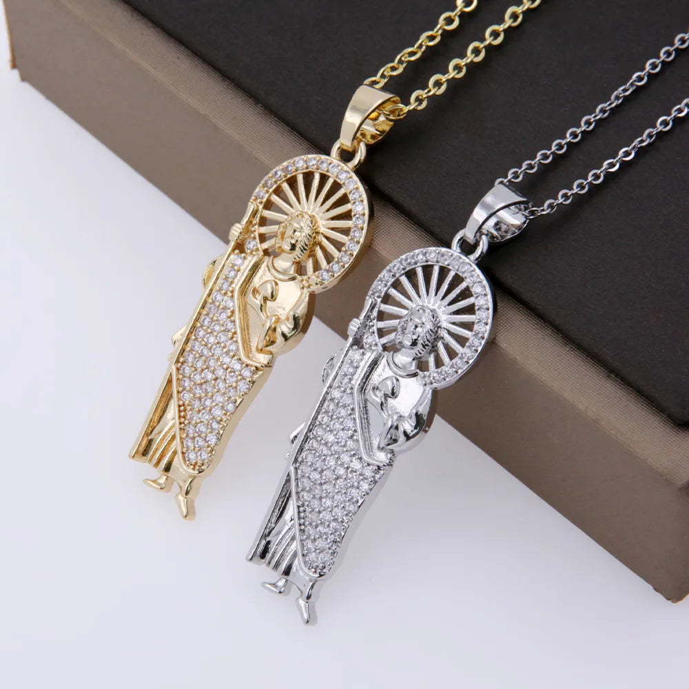 Necklaces For Beach Outings-Wholesale Basic Modern Style Classic Style Human Copper Plating Hollow Out Inlay 18K Gold Plated White Gold Plated Zircon Pendant Necklace