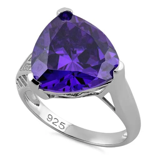 Rings Gem Options-Sterling Silver Extravagant Trillion Amethyst CZ Ring