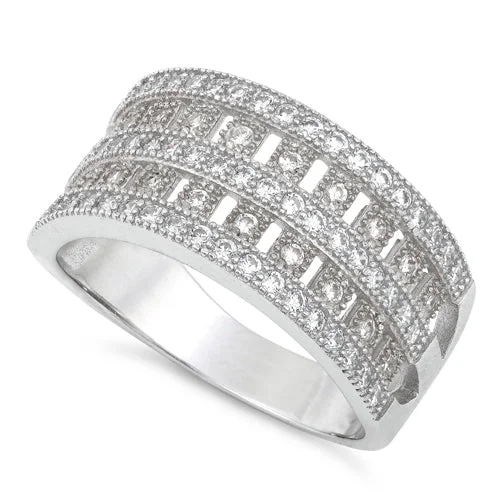 Rings For Slim Looks-Sterling Silver Elegant Pave CZ Ring