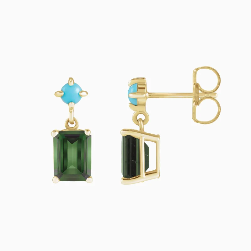 Earrings For Thin Hair-Green Tourmaline and Turquoise Drop Earrings