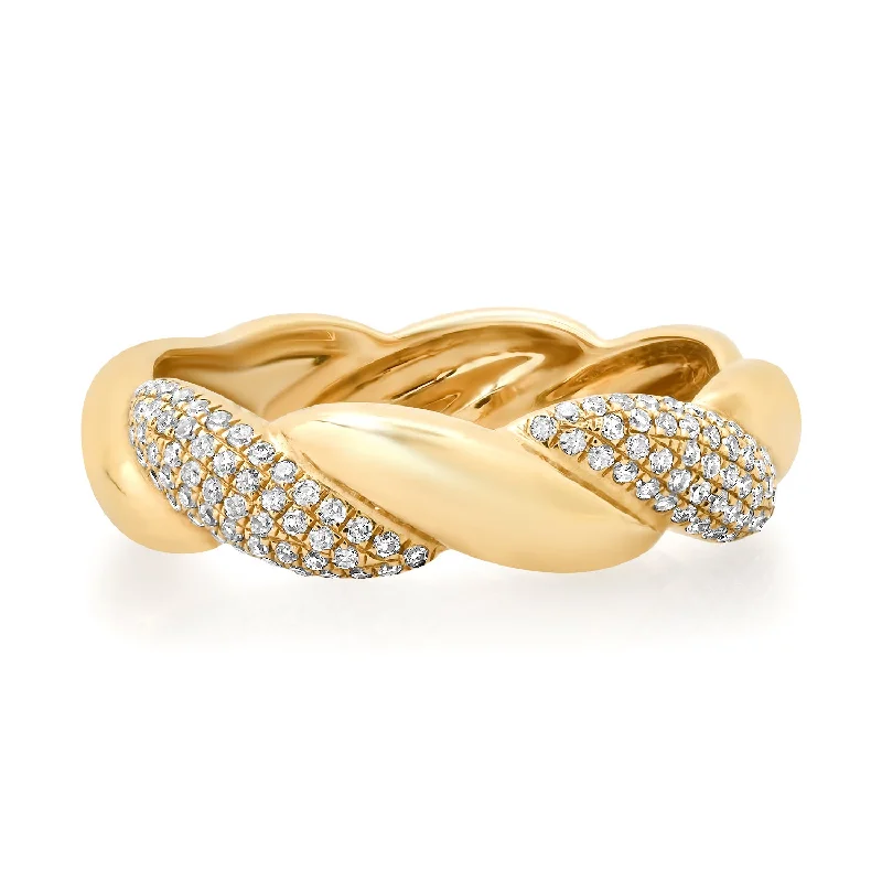 Rings Gem Options-Twisted Gold & Pave Diamond Stacking Ring