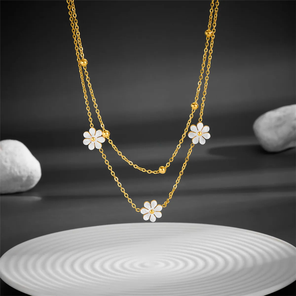 Best Low Necklaces-Sweet Pastoral Flower Titanium Steel Plating Layered Necklaces