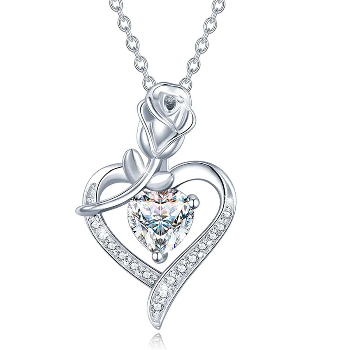 Necklaces For Young Teens-Sterling Silver IG Style Elegant Heart Shape Rose Plating Pendant Necklace