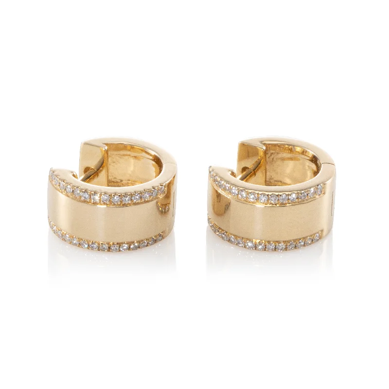 Earrings For Calm Nights-Thick Solid Gold Huggies with Pave Trim