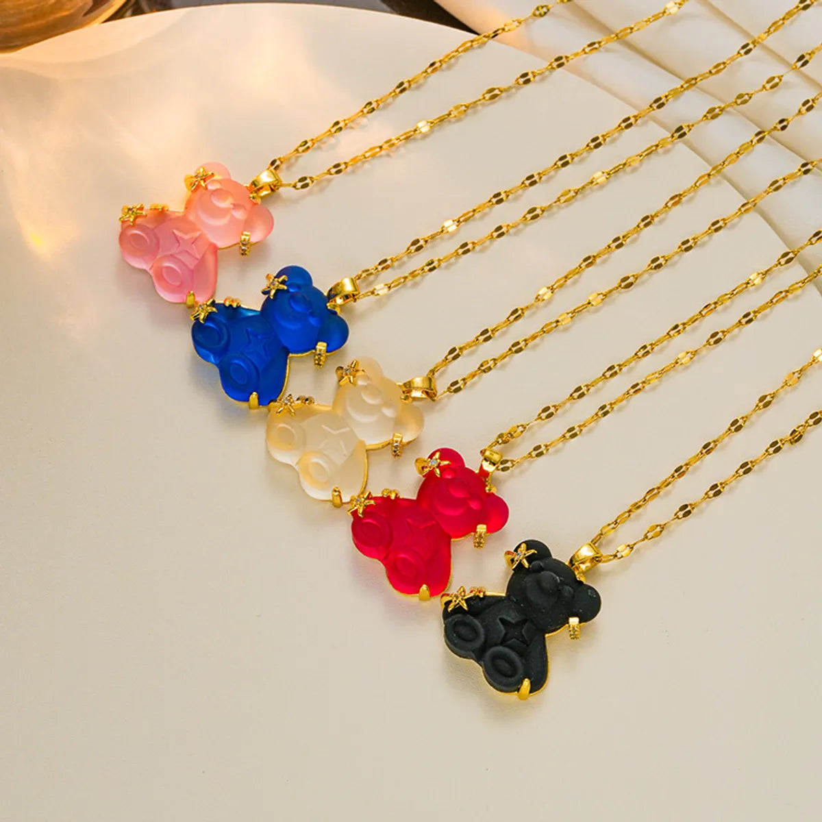 Necklaces Shine Rating-Cute Little Bear Star Titanium Steel Copper Plating Inlay Resin Zircon Gold Plated Pendant Necklace