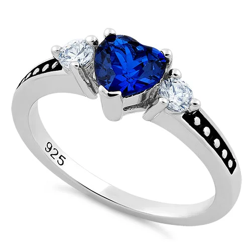 Rings Care Guide-Sterling Silver Heart Blue Spinel CZ Ring