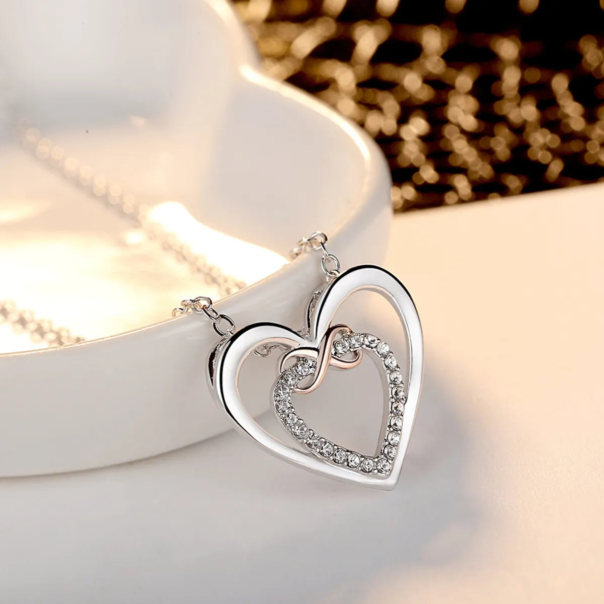 Best Quick Necklaces-Simple Style Heart Shape Sterling Silver Plating Inlay Rhinestones Gold Plated Pendant Necklace