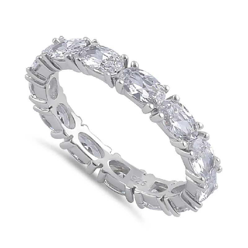 Rings For Single Wear-Sterling Silver Clear Oval CZ Stackable Ring