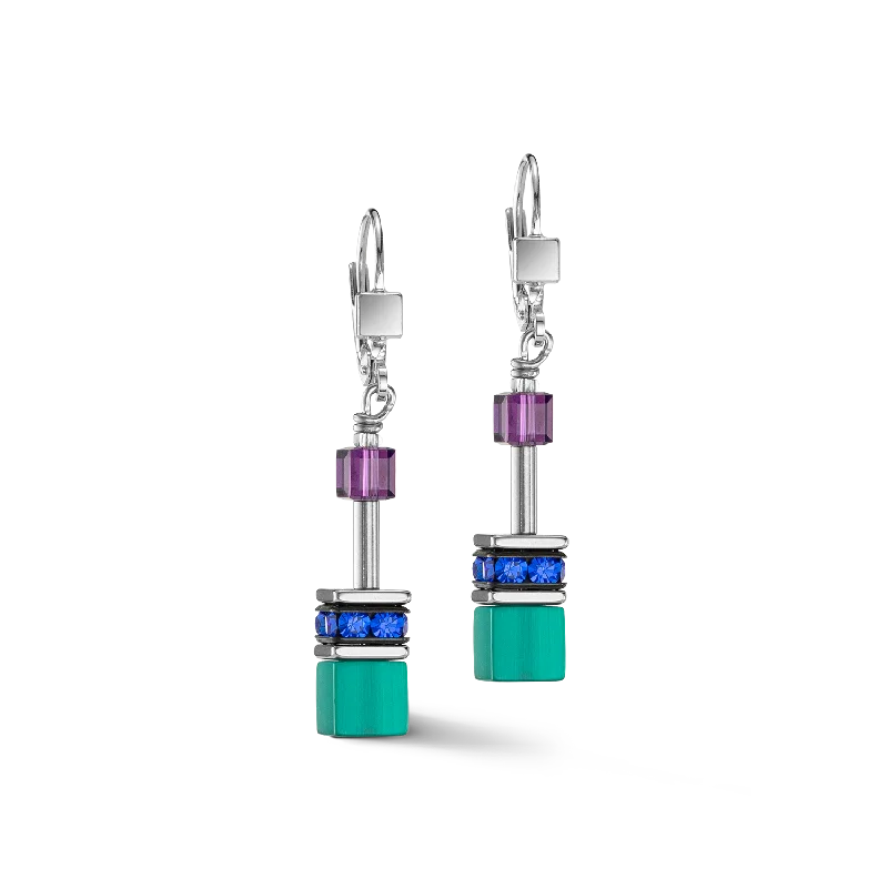 Earrings For Night Looks-GeoCUBE® Iconic earrings turquoise lilac