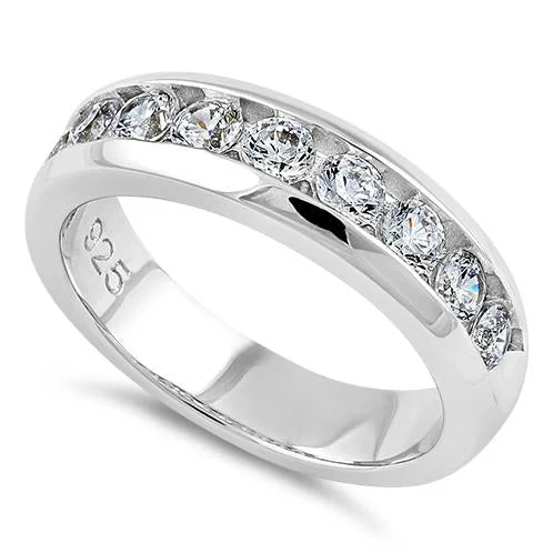 Rings For Thin Tops-Sterling Silver Men's Wedding Band CZ Rings