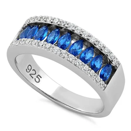 Rings For Bold Fashion-Sterling Silver Marquise Blue Spinel CZ Ring