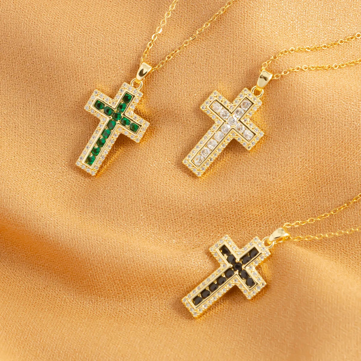 Necklaces Brand Reviews-Hip-hop Cross Titanium Steel Inlay Zircon 18k Gold Plated Pendant Necklace