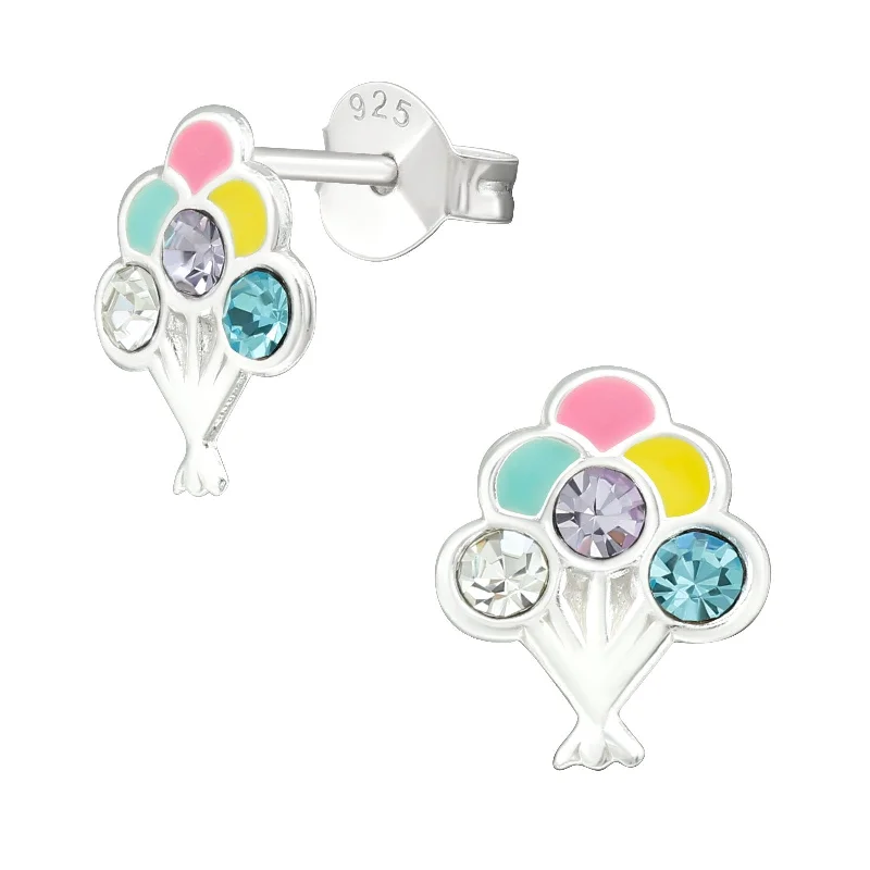 Earrings Grip Comfort-Balloons w/ Crystal Stud Earrings in Sterling Silver