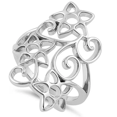 Rings For Huge Impact-Sterling Silver Summer Flowers Ring