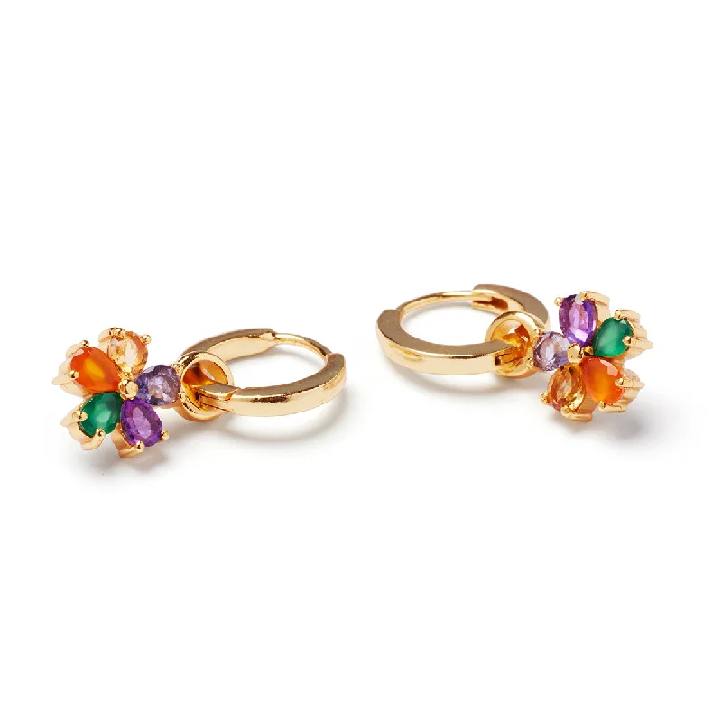 Earrings For Warm Hues-Rainbow Daisy Charm on Simple Huggie Set