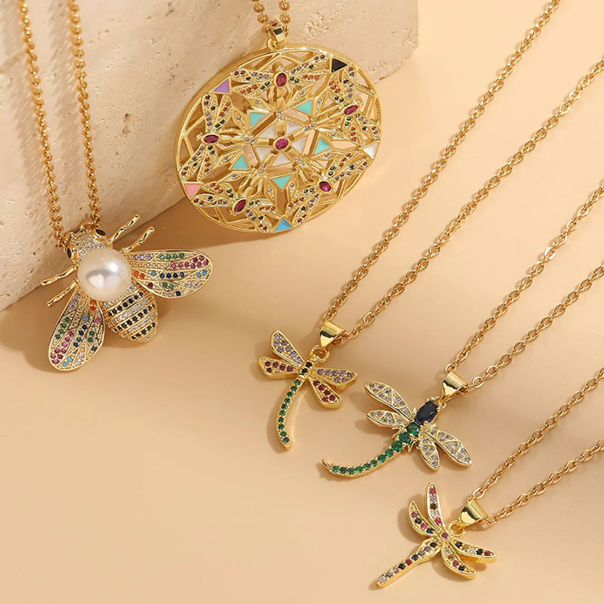 Best Shiny Necklaces-Lady Insect Titanium Steel Copper Irregular Plating Inlay Zircon 14k Gold Plated Pendant Necklace