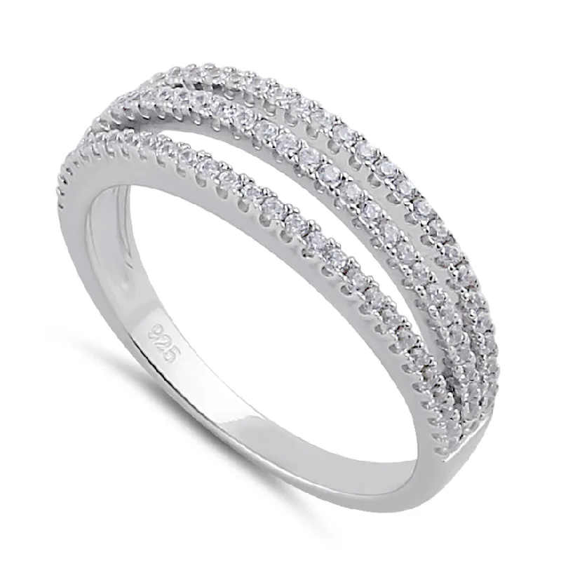 Rings For Solo Wear-Sterling Silver Clear CZ Triple Layer Ring