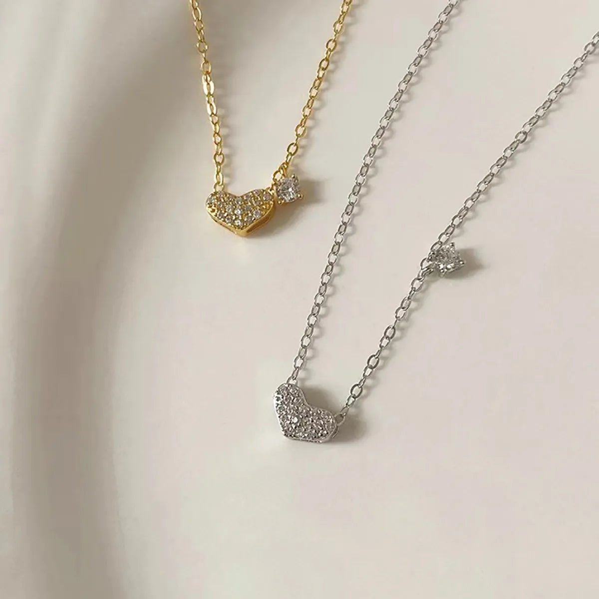 Necklaces For Beach Trips-Wholesale Simple Style Heart Shape Sterling Silver 14k Gold Plated Zircon Pendant Necklace