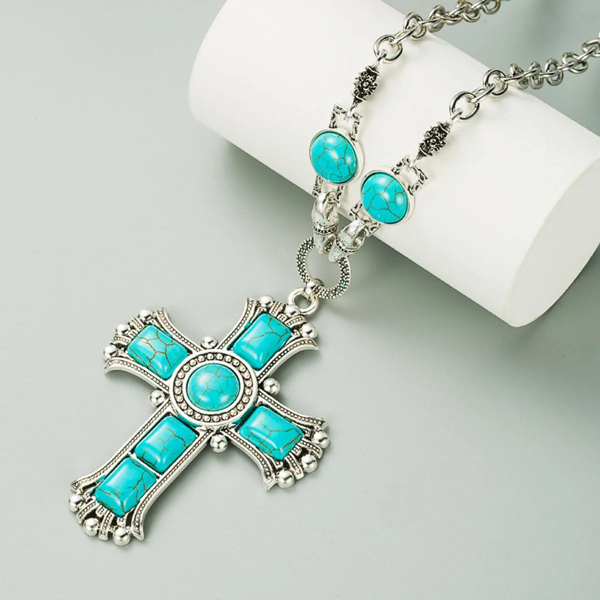 Necklaces Safety Guide-Retro Exaggerated Cross Shape Multi-layer Alloy Inlaid Turquoise Necklace